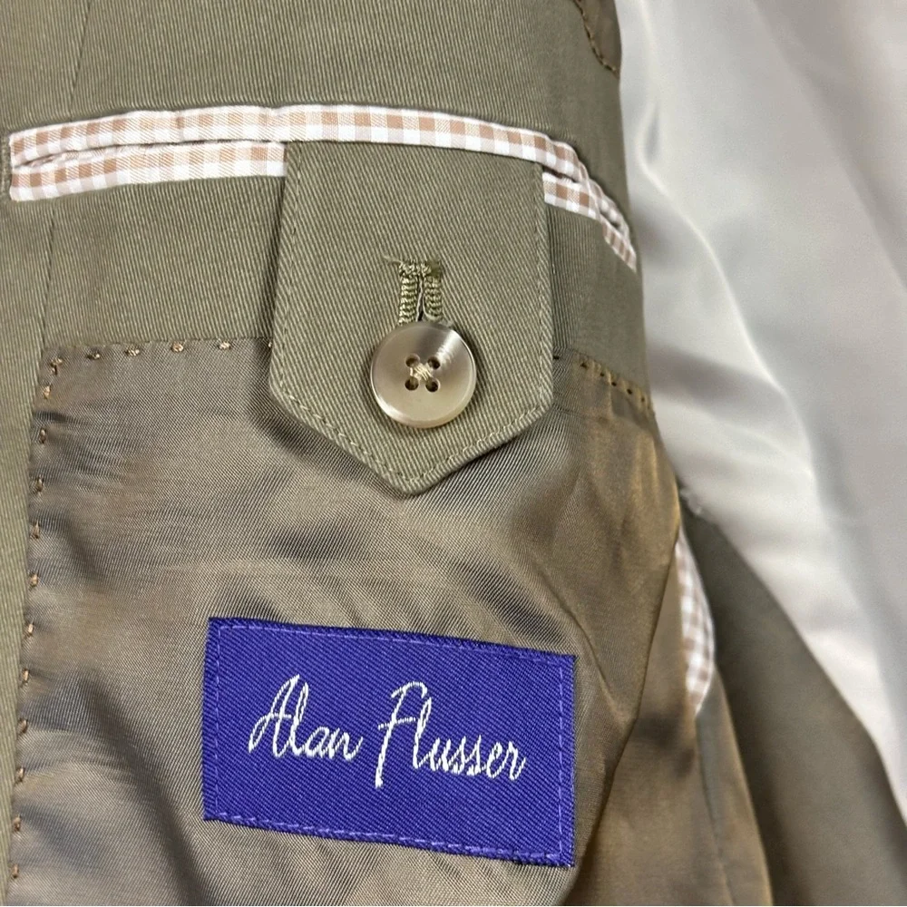 Alan Flusser NWT Khaki Cotton Blend Blazer Jacket Sport Coat Classic Fit Men 44L